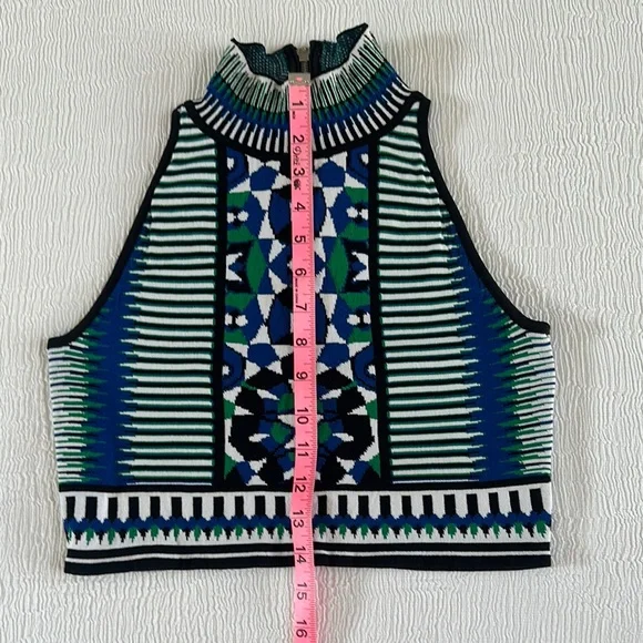 Torn by Ronny Kobo Blue Black Graphic stretch knit halter style Tank Top - Picture 7 of 8